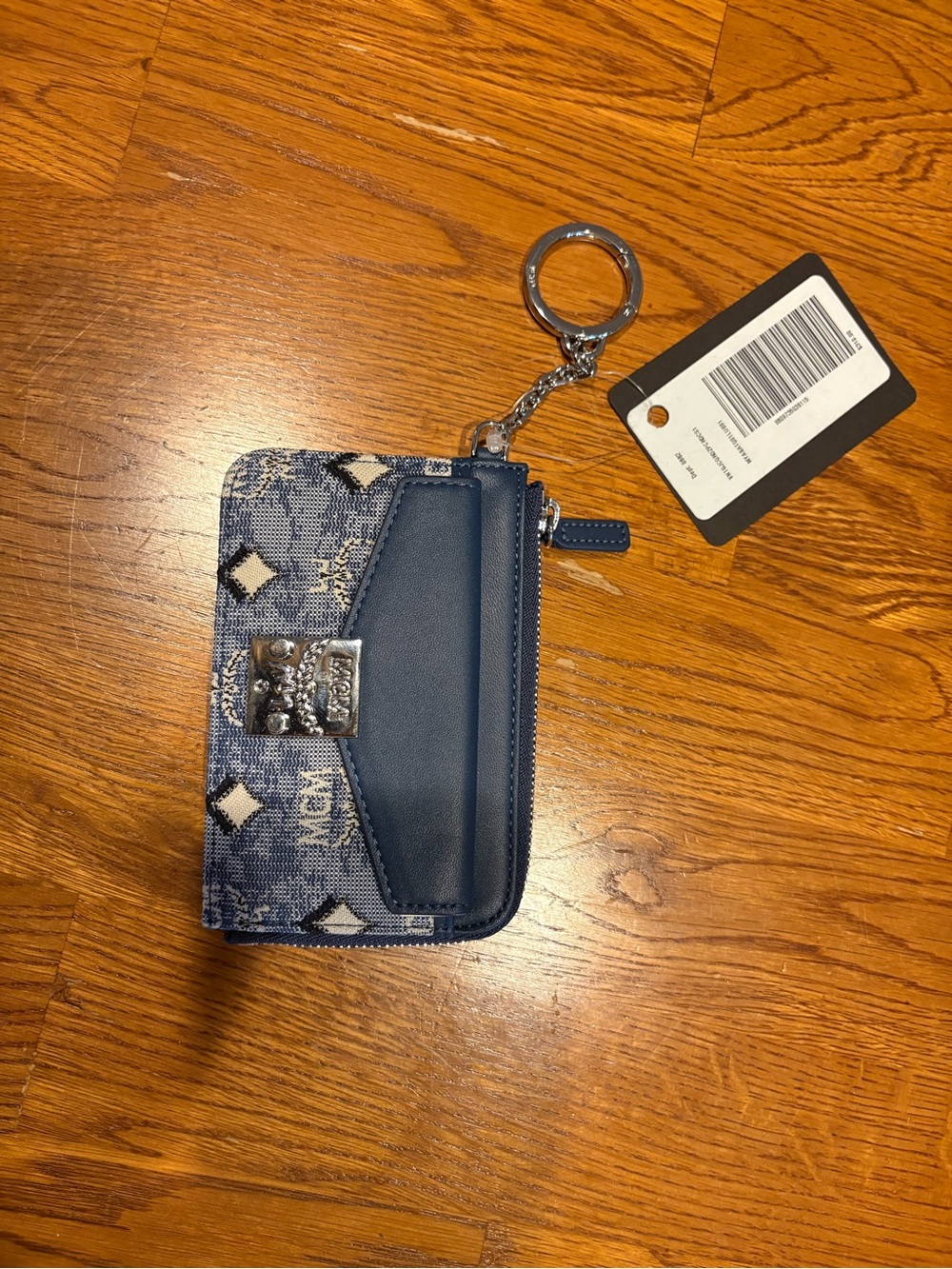 MCM Blue Monogram Leather Trim Key Pouch